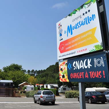 Entrance sign to the Moussaillon campsite in Messanges in the Landes
