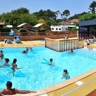 Panoramic view of the aquatic area of the campsite in Messanges in the Landes