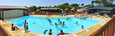 Panoramic view of the aquatic area of the campsite in Messanges in the Landes